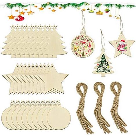 Set de 30 suspensions de sapin de Noël en bois - Ornements à décorer soi-même - Parfaits pour activités créatives et décoration de fête (1/5)