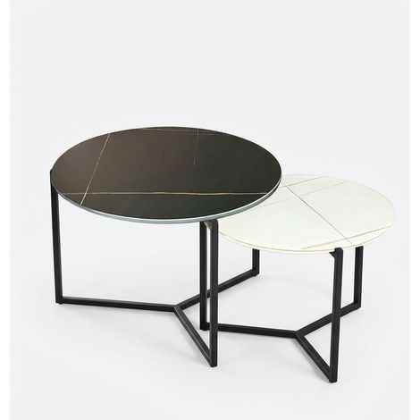 Set 2 Tavolini Rotondi Effetto Marmo Ø60/Ø40cm Soggiorno Salotto Moderno