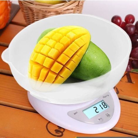 Bilancia da cucina con ciotola, bilancia elettronica digitale LCD da 5 kg - Bianca (1/4)