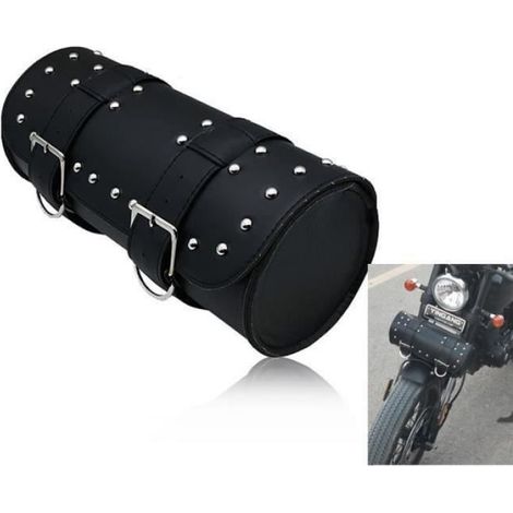 Faux Cuir moto Harley Sacoches outil bagages Rolls avant Fork Sacs avec 2 Buckle Straps @fml (1/4)
