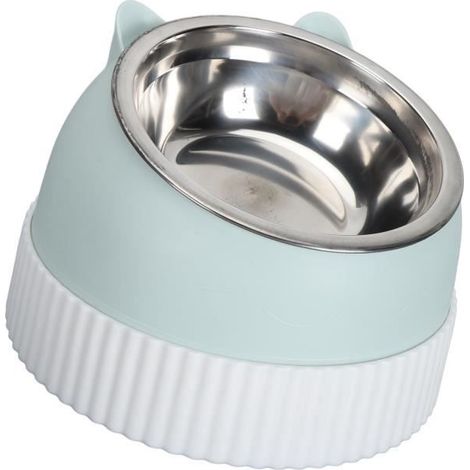 Gamelle surélevée - VVIKIZY - Double bol - Inclinaison 15° - Antidérapante - Plastique bleu (1/4)
