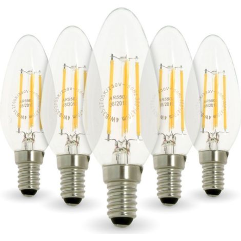 Confezione da 5 lampadine LED a filamento a fiamma da 4 W (equivalenti a 40 W) attacco E14 2700 K