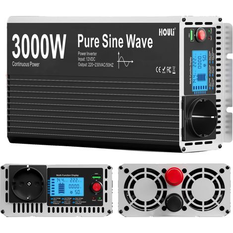 Onduleur, Onde Sinusoïdale Pure, Affichage LCD, Télécommande, 3000W, 12V, 220-230V  50hz (1/2)