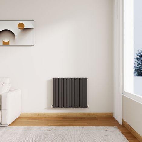Stech Homes Modern Anthracite Oval Column Designer Radiator Horizontal 600 x 767 mm Double Panel Central Heating Radiators