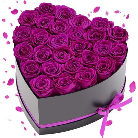 27x Ewige Rosen in Herzform Box, konservierter Blumenstrauß, Blumen Geschenkbox für ihre Frau, Mütter, Liebespartner, zur Hochzeit, zum Muttertag, Valentinstag, Weihnachten, dunkelviolett (1/5)