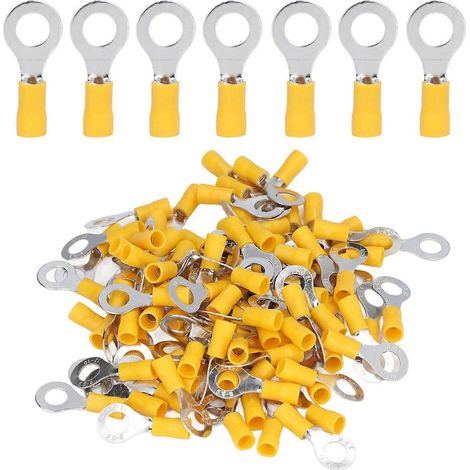 100 cosses annulaires isolées, connecteurs à sertir pour fils électriques, cuivre, AWG 12-10 RV 5,5-8 (1/4)