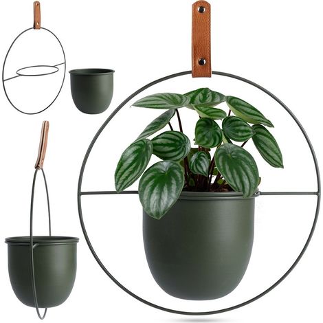 Tapa de metal verde para maceta colgante (1/5)