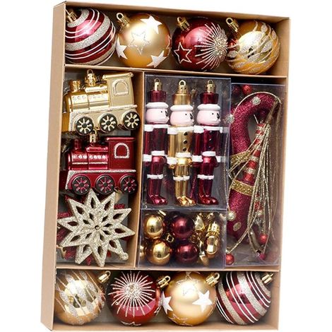 Décoration de maison festive - boules de Noël en plastique - boules colorées et incassables - rouge bordeaux et or - Ensemble de 50 boules de Noël (1/5)