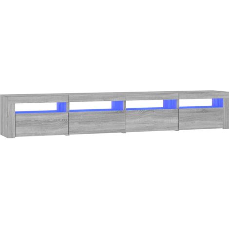 Mueble TV multimedia estantería para televisión buffet para televisión comedor salón dormitorio con luces LED sonoma 240 x 35 x 40 cm gris 020026815