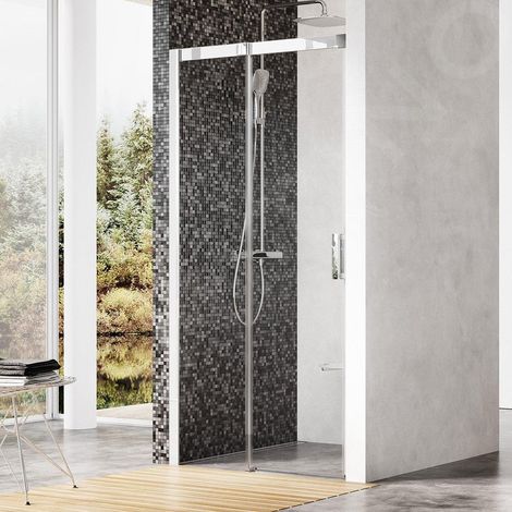 Ravak Matrix - Porte de douche en deux parties MSD2-100 L, 975-1015 mm, aluminium brillant/verre clair 0WLA0C00Z1 (1/5)