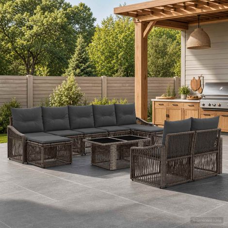 vidaXL Set Divano da Giardino 10 pz Grigio e Grigio Scuro polyrattan (1/5)