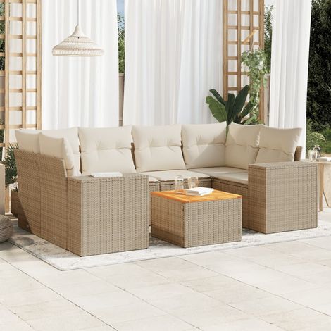 Set sofás de jardín 7 piezas y cojines ratán sintético beige vidaXL (1/3)