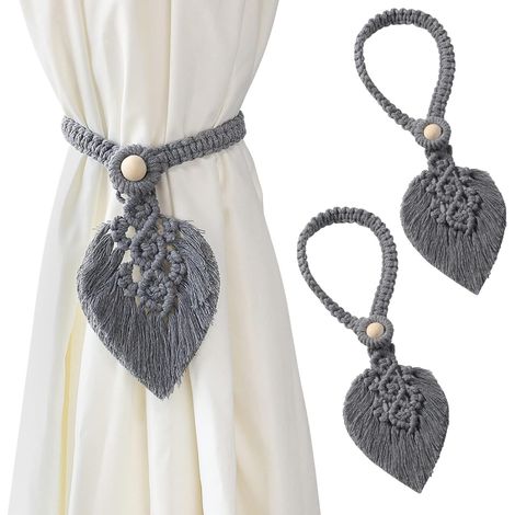 Lot de 2 embrasses de rideaux, cordons pour embrasses de rideaux, supports de rideaux en corde de coton, supports de rideaux bohèmes, décoration de rideaux pour la maison et le bureau (GRIS) (1/5)