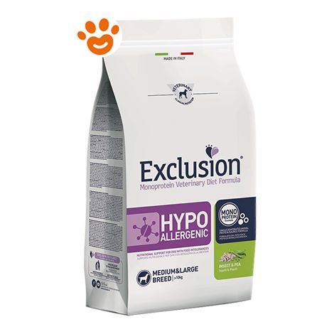 Exclusion Dog Hypoallergenic Adult Medium Large Breed Insetti e Piselli  - Exclusion Dog Hypoallergenic Adult Medium Large Breed Insetti e Piselli - Sacco Da 12 Kg