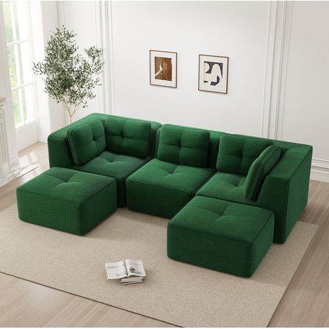 Sofá modular esquinero de pana verde sin montaje OKMYHOME (1/5)