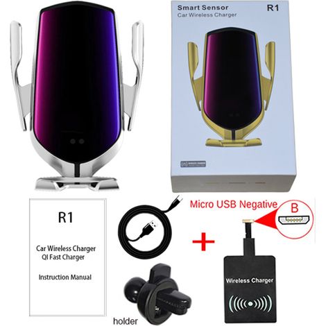 Chargeur sans fil de voiture à serrage automatique R1 10W Argent (pour récepteur Android à interface B) (1/5)