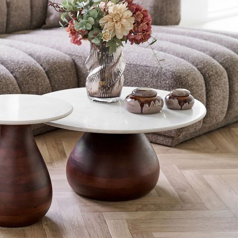 Klara table basse Ø70cm blanc, brun foncé.