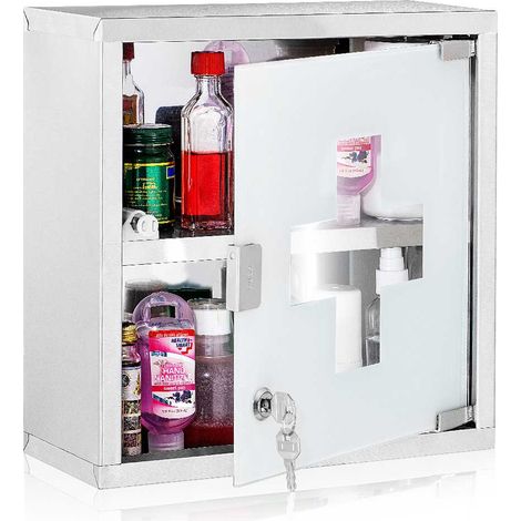 Armadietto Armadio Porta Medicinali Acciaio Inox Vetro Satinato 30x30x12 cm (1/5)