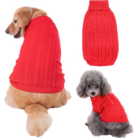 Pull pour animaux de compagnie, col roulé tricot pull pour chien pull chaud manteau mignon chiot chat costume (rouge, XXXL) (1/5)