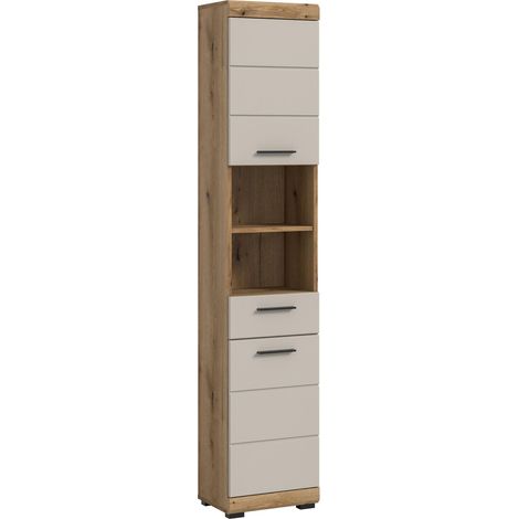 Scout Hochschrank Bad 2 Türen, 1 Schublade, 2 Regale Kaschmir Dekor matt, Eiche Dekor.
