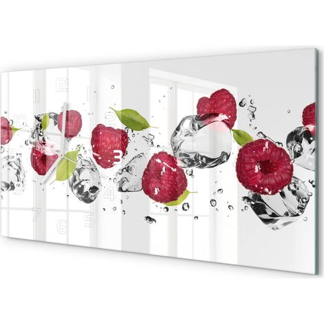 Horloge Murale Originale 60x30 cm Verre Trempé Cadeau Maison Moderne Framboise et eau (1/5)