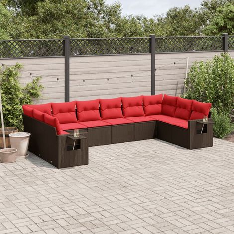 10-teiliges Gartensofa-Set mit Kissen, braun, Polyrattan (1/5)