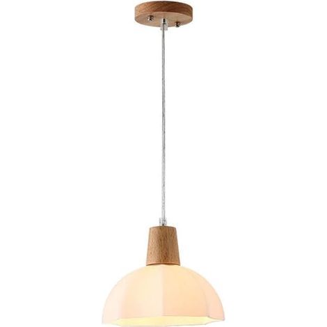 Suspensión de madera y vidrio, lámpara de techo de vidrio blanco lechoso, lámpara colgante rústica para cocina, isla de comedor, decoración de vestíbulo (luminaria simple, luz cálida) (1/5)