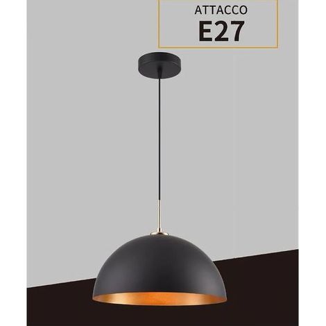 TrAdE Shop Traesio - Lampadario A Sospensione Soffitto E27 Paralume Cupola In Ferro Elegante Ip20 B92 - Nero (1/3)