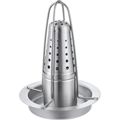 Supporto verticale per girarrosto per pollo su girarrosto per pollame in acciaio inox con vassoio di cottura e contenitore per aromi, accessorio di cottura antiaderente per forno e barbecue (1/5)