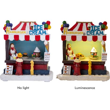 Décoration de Noël Vintage pour Table - Magasin de Snacks Éclairé, Ballon à Air Chaud et Voiture en Résine avec LED - Idée Cadeau et Ornement d'Intérieur