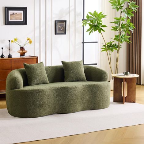 Canapé Loveseat 2 Places - 170x89x70cm - Design Incurvé avec Accoudoirs Arrondis et 2 Coussins - Style Minimaliste - Vert (1/5)