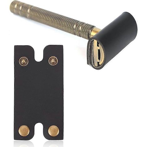 Étui en cuir pour rasoir de sécurité - Étui de protection noir pour rasoirs de sécurité - Protection en cuir pour rasoir - Lot de 2 pièces, protège efficacement votre rasoir, facile à ranger et à accr (1/5)
