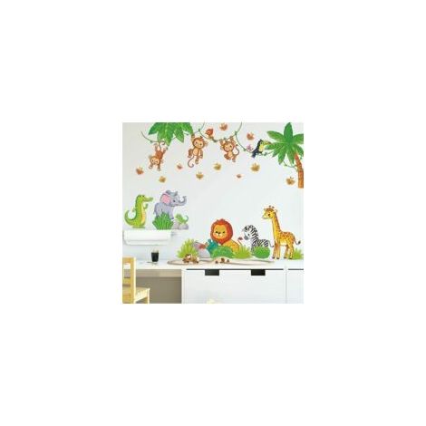Niedliche Wandaufkleber mit Cartoon-Tieren für Kinder, Löwe, Affe, Giraffe, Elefant, Zebra, Krokodil, Tukan, abnehmbar, DIY-Dekoration für Babyzimmer, Schlafzimmer, (1/5)