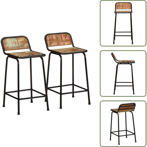 vidaXL Tabourets de bar lot de 2 46x35,5x80cm bois massif récupération (1/5)