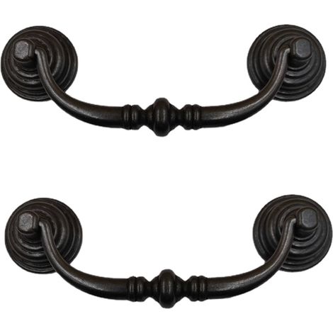 Set di 2 maniglie retrò per cassetti, ideali per toeletta, armadi, scrivania e ferro da stiro (nere) (1/2)