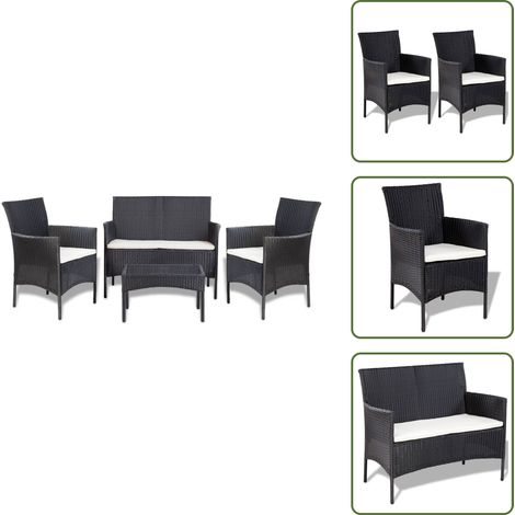 4-tlg. Garten-Lounge-Set mit Auflagen Poly Rattan Schwarz - Outdoor-Möbel - Gartenmöbel - Lounge-Set - Rattan-Möbel - Sofa-Set (1/5)