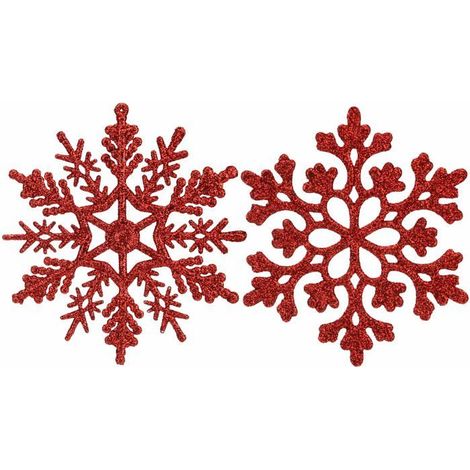 Weihnachtsdekoration aus Kunststoff mit Glitzer, Schneeflockenform für den Tannenbaum, 10 cm, 36er-Set, rot