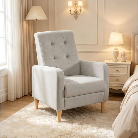 Fauteuil 1 place en lin, dossier haut, accoudoirs, gris clair HAVRYA (1/4)