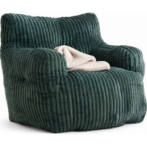 Pouf poire géant en velours côtelé vert, assise moelleuse en flocons de mousse à mémoire de forme, pour salon, chambre, entrée et détente intérieure - CHICFURN (1/5)