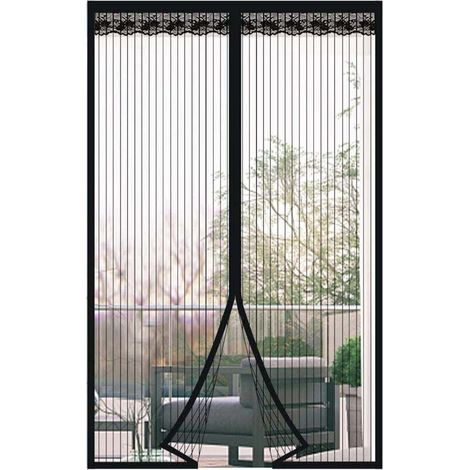 Moustiquaire de Porte Magnétique Antimoustique avec Fermeture Aimantée Sans Perçage pour Balcon Cave Terrasse Noir 100x210cm (1/4)