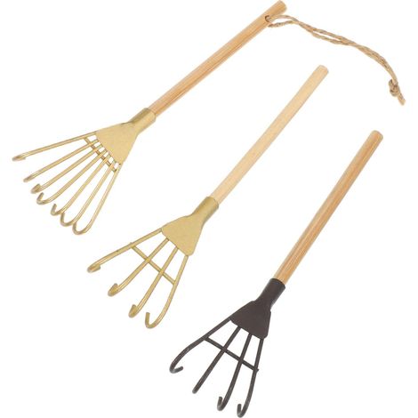 3 Pièces Mini-Grill Zen De Table Râteau à Arbustes Kit De Jardin Zen Rock DIY Râteau à Feuilles De Jardin Râteau à Sable Râteau à Griffes Le Fer Cuillère à Feuilles Métal Enfant (1/5)