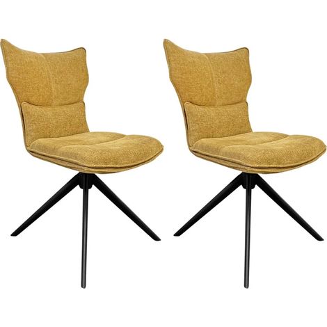 Lot 2 chaises rotatives 360° tissu jaune rembourrage ergonomique - PHIL