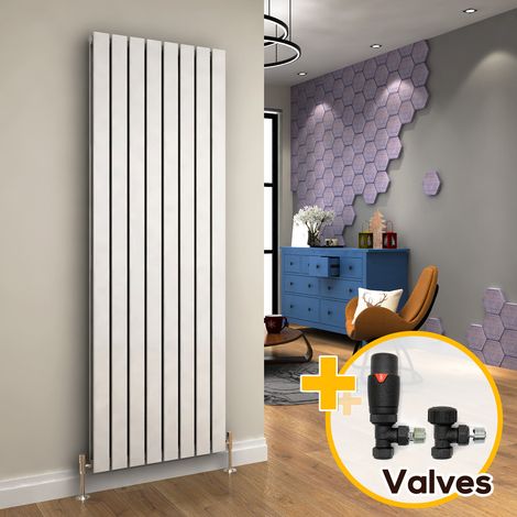 ELEGANT Designer Radiator 1800 x 608 mm Vertical White Double Flat Panel Central Heating Radiators + Anthracite Thermostatic Radiator Valves (1/5)