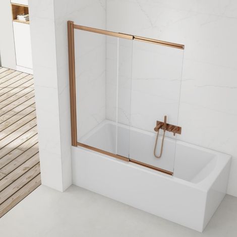 Swiss Aqua Technologies Vision 140x120 cm pare-baignoire coulissant en verre, traitement Easy Clean, or rose (SATVZVI120RG) (1/5)
