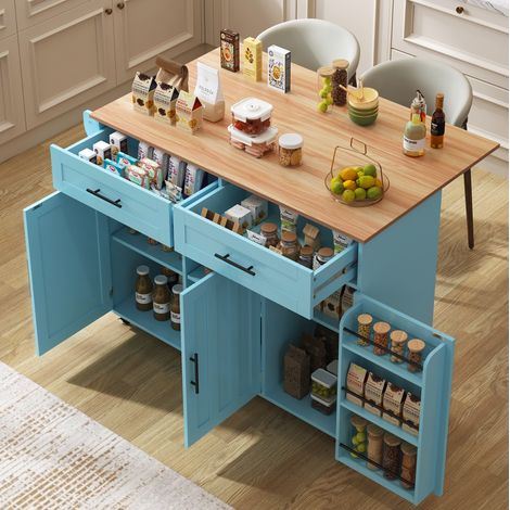 Credenza mobile 129/71/91,5 cm blu con piano ribaltabile e ampio spazio contenitivo (1/5)