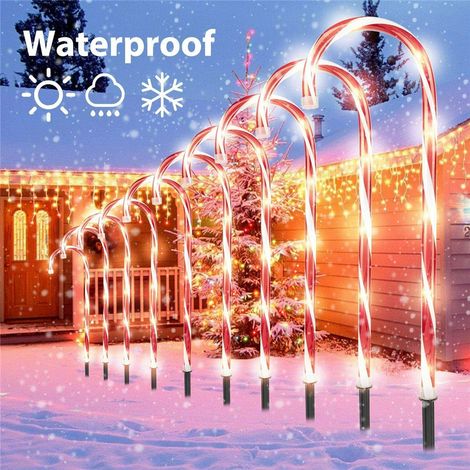 10 Pièces Noël Canne Lumières, Solaire Bonbon Canne Lumières Canne Bonbon Marqueur Chemin Décoration Noël Voie Marqueurs Lampes LED en Forme de Sucre dorge Lumières de Jardin (1/5)