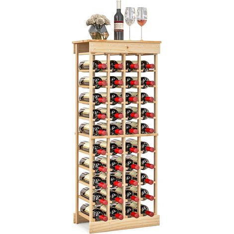 COSTWAY Étagère 40 Bouteilles, Casier à Bouteilles à 10 Niveaux en Pin Massif, Cave à Vin pour Cuisine, Cave, Bar, 46,5 X 27,5 X 113 cm (avec Traverse) (1/5)