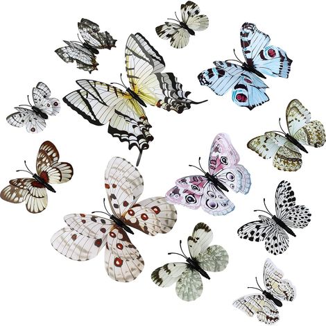 36 PCS Double Couche 3D Papillon Stickers Muraux Amovible Stickers Muraux Papillon Décor - Blanc (1/5)