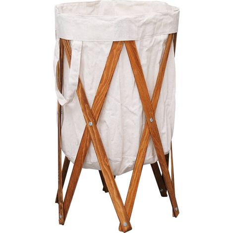 vidaXL Panier à linge pliable Crème Bois et tissu (1/5)