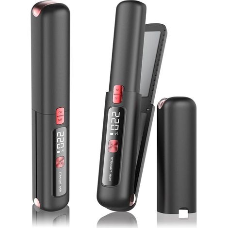 Fer à lisser/boucler sans fil 2 en 1, revêtement céramique, température réglable de 160 à 220 °C, chargement USB-C, idéal pour les voyages, noir. Qualité exceptionnelle. (1/5)